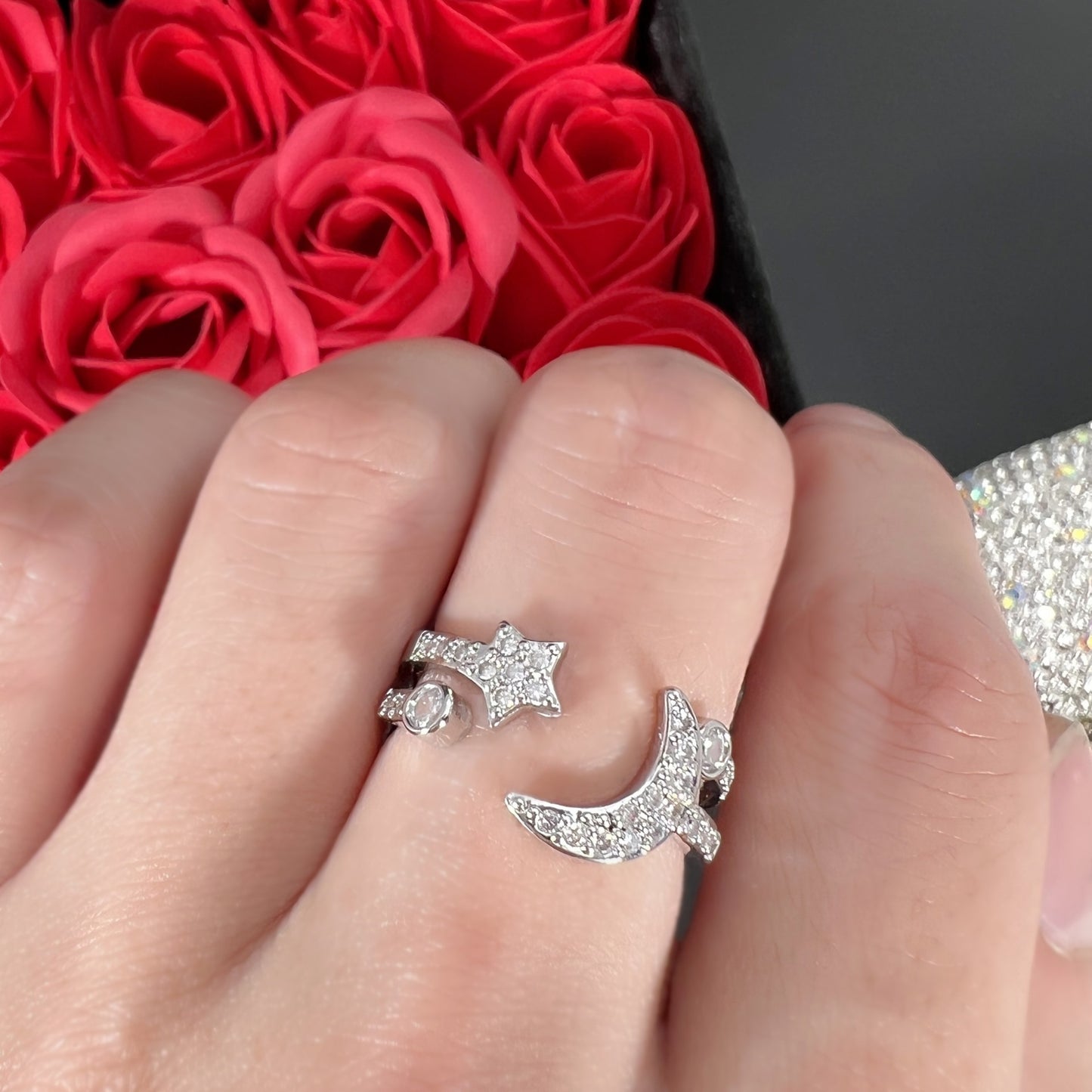 Rhinestone Star Moon Opening Zircon Inlaid Rings