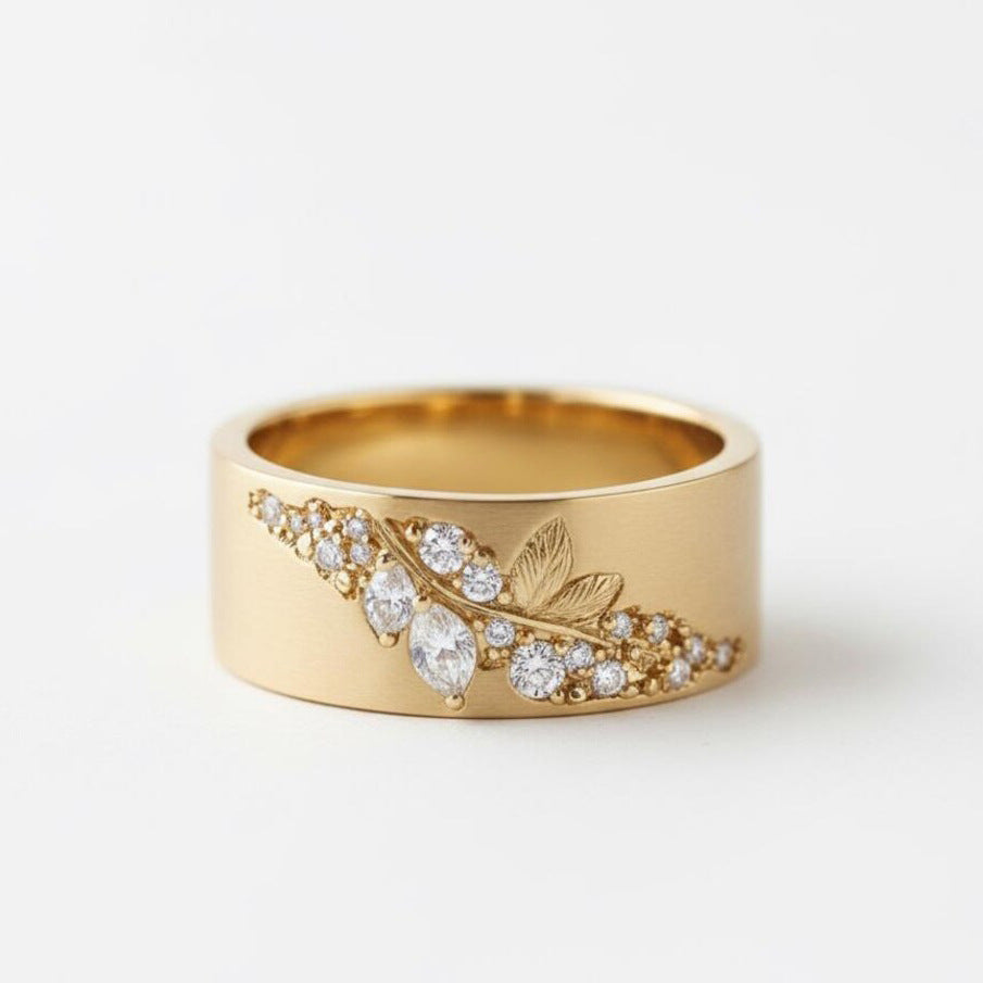Women's Leaf Horse Eye Zircon Fashion Wild Ring