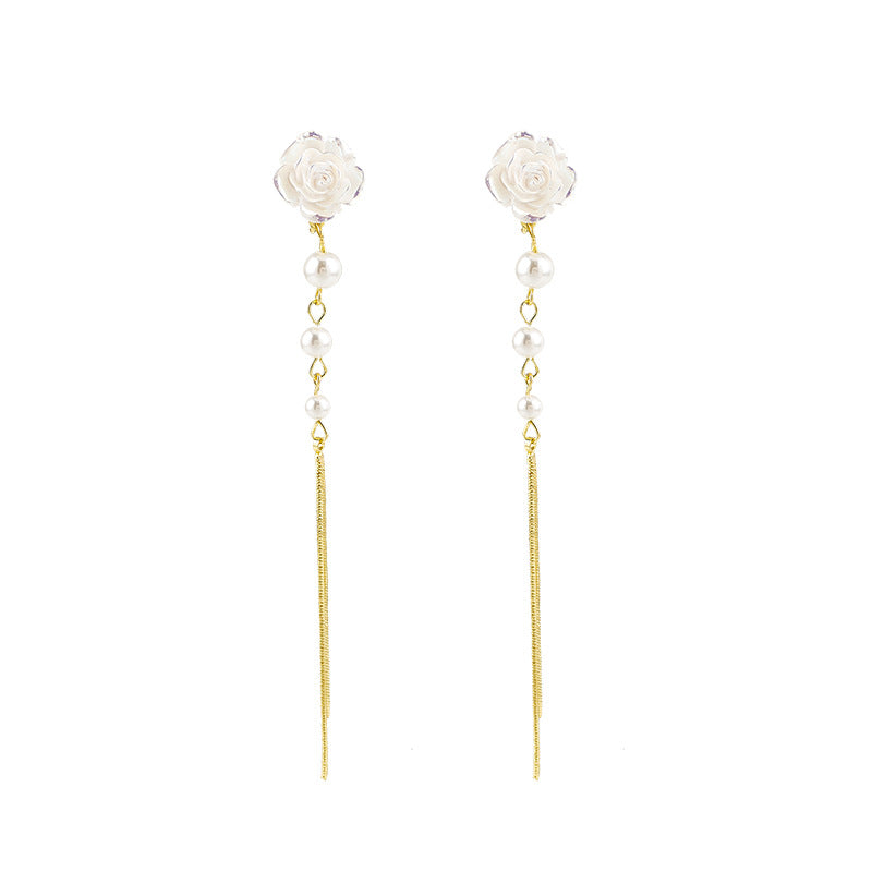 Elegant French Flower Tassel Long High Sense Gentle Rings