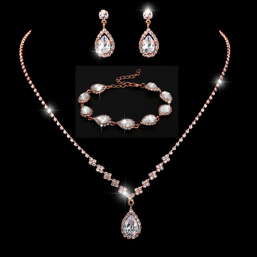 Zircon Water Drop Eardrops Bride Wedding Jewelry Set