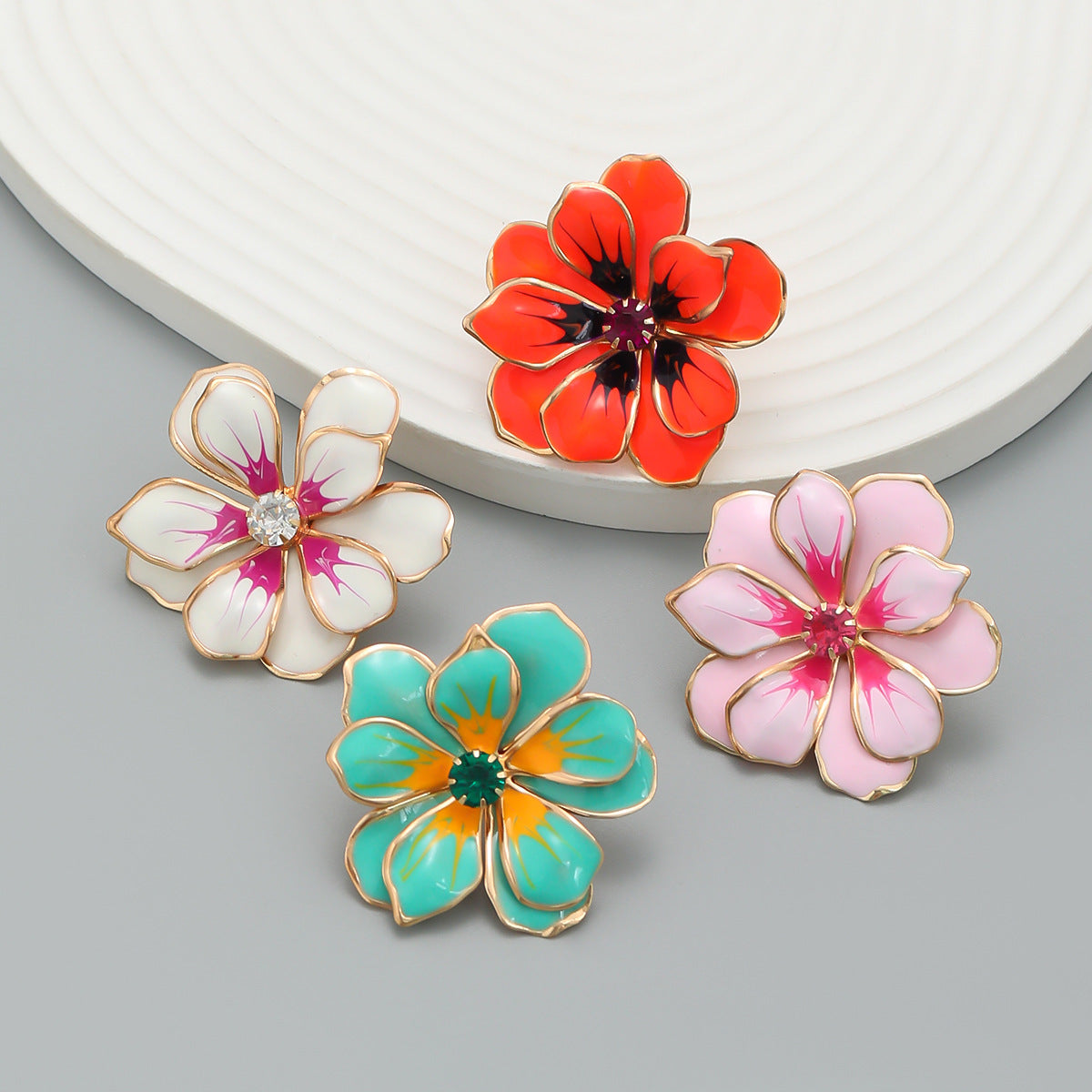 Summer Enamel Flower Female Elegant Graceful Rings