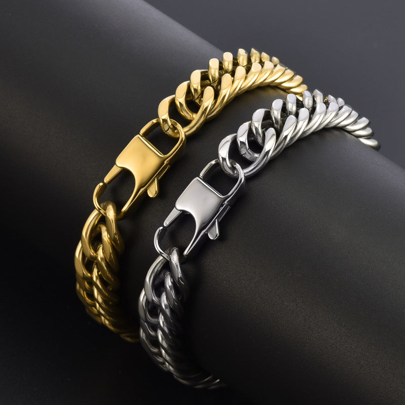 Men's Steel Double Woven Four-sided Grinding Cuban Bracelets