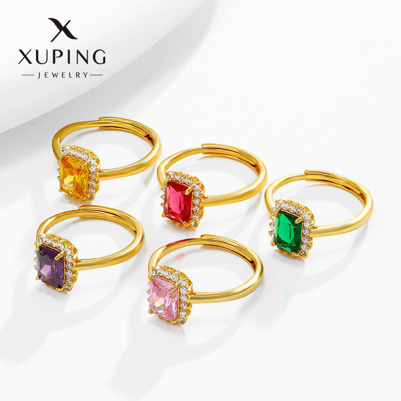 Jewelry Imitation Colored Gems Series Square Temperament Retro Affordable Rings