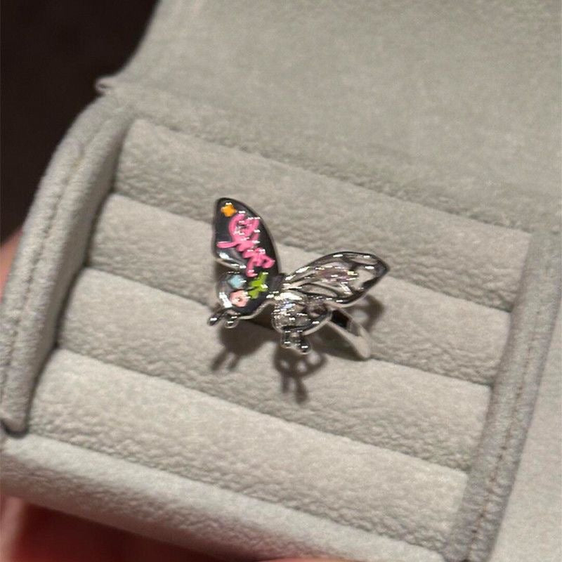 Dopamine Multicolor Cutout 3d Butterfly Sweet Cool Personality Niche Index Ring