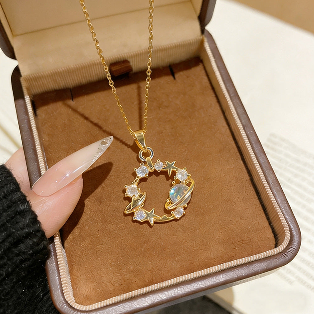 Women's Fashion Diamond Planet Titanium Steel Exquisite Light Luxury Full Clavicle Necklace