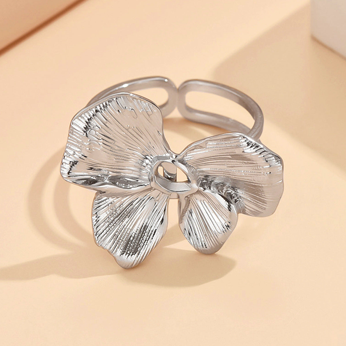 Steel Sweet Fairy Wind Flower Open Adjustable Vacuum Gold Ring
