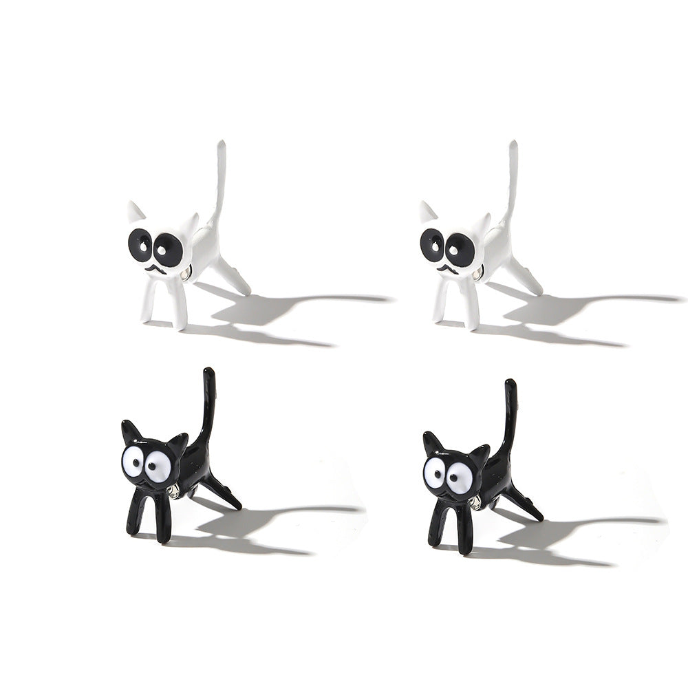 Women's Fashion Plastic Black White Pet Cat Stud Earrings