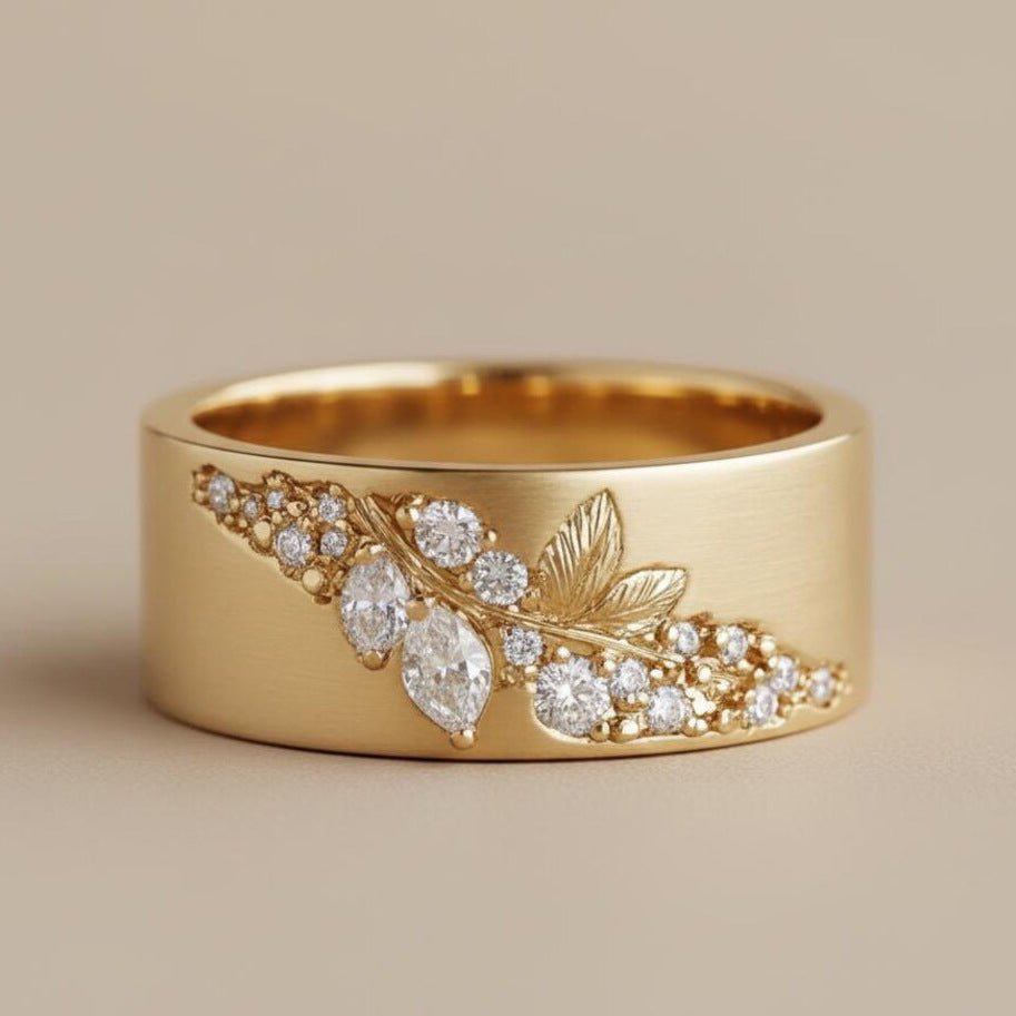 Women's Leaf Horse Eye Zircon Fashion Wild Ring