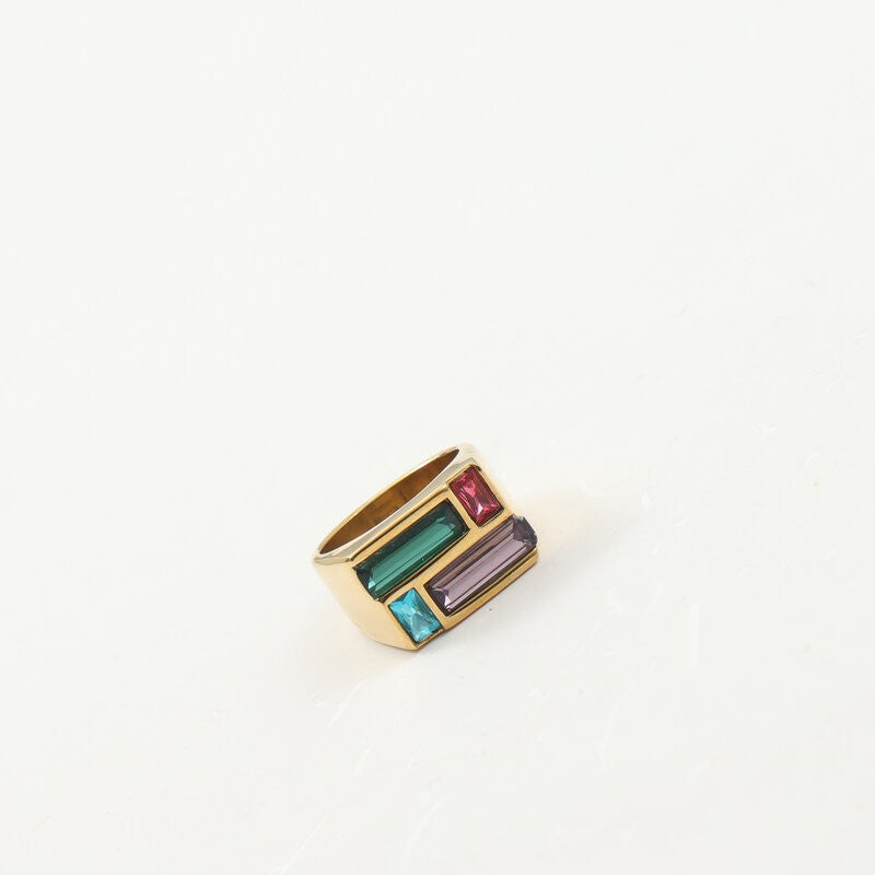 Crystal Splicing Signet Titanium Steel Gold Rings