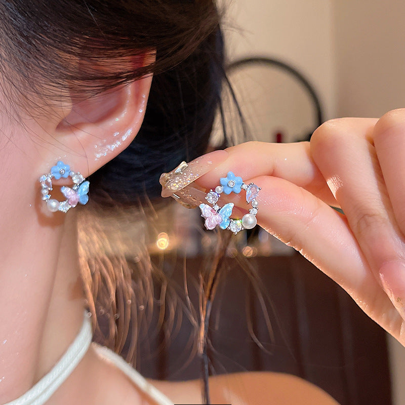 Mori Sweet Elegant Stars Butterfly Super Graceful High-grade Colored Stud Earrings
