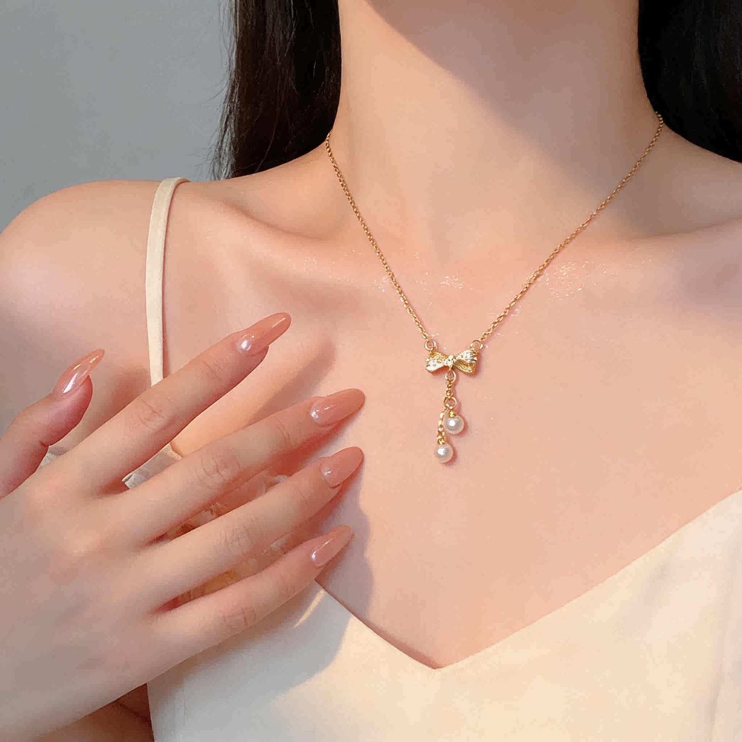 Super Fairy Wild Elegant Long Tassel Bow Female Necklace
