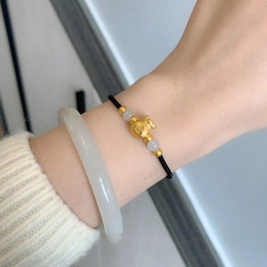 Bracelets tissés avec perles porte-bonheur pour femmes, sac Fu à caractère chinois