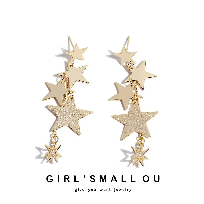 High-grade Metal Star Tassel Sier Eardrops Female Earrings