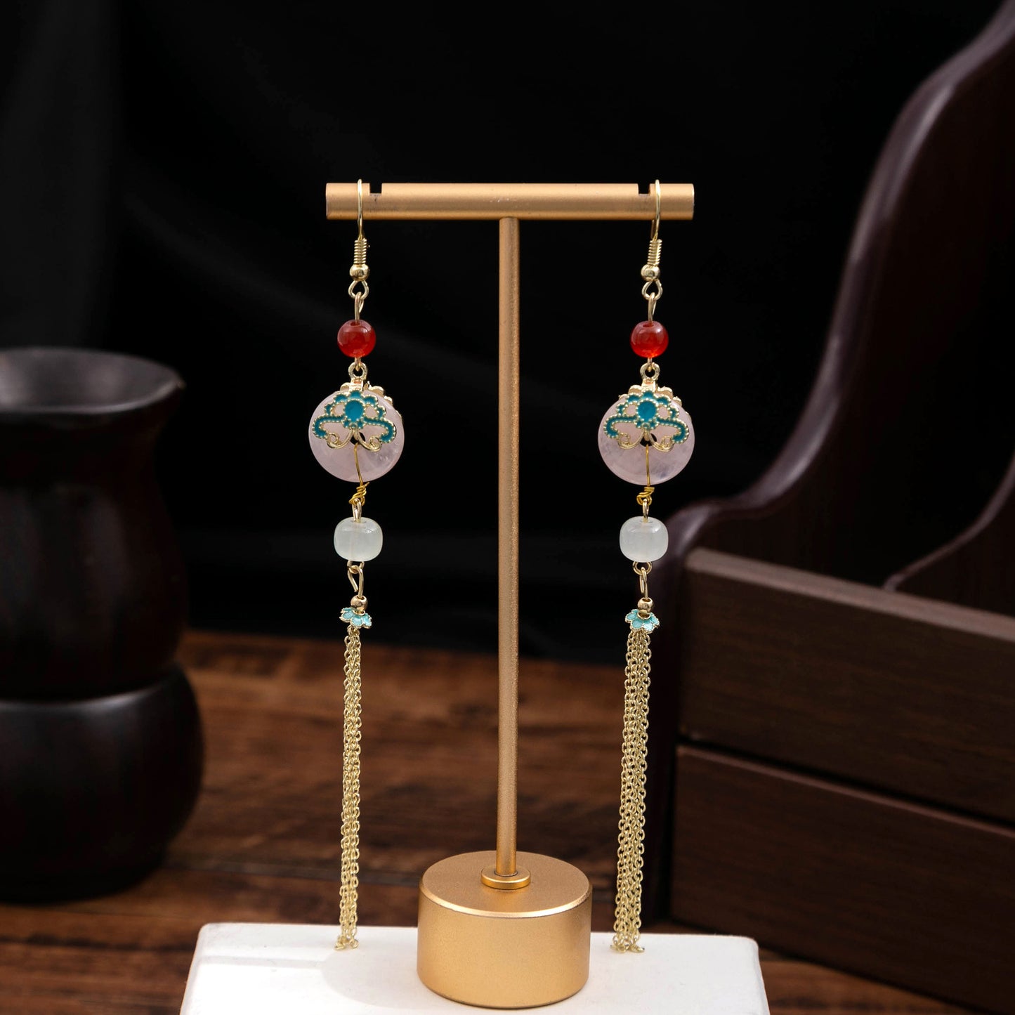 Selection Of Chinese Ancient Style Beaded Long Fringe National Hollow Earrings