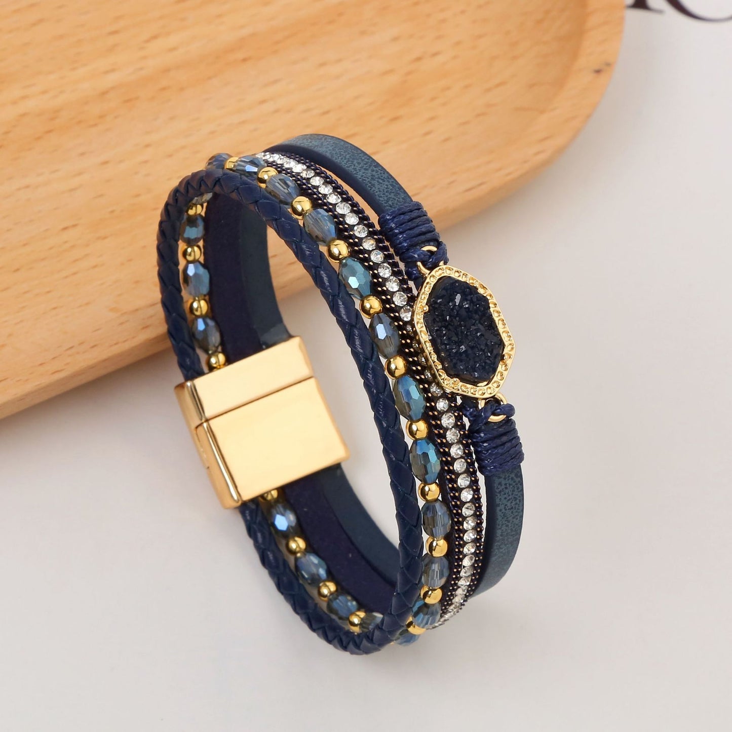 Women's Simple Titanium Steel Diamond Magnetic Snap Bracelets