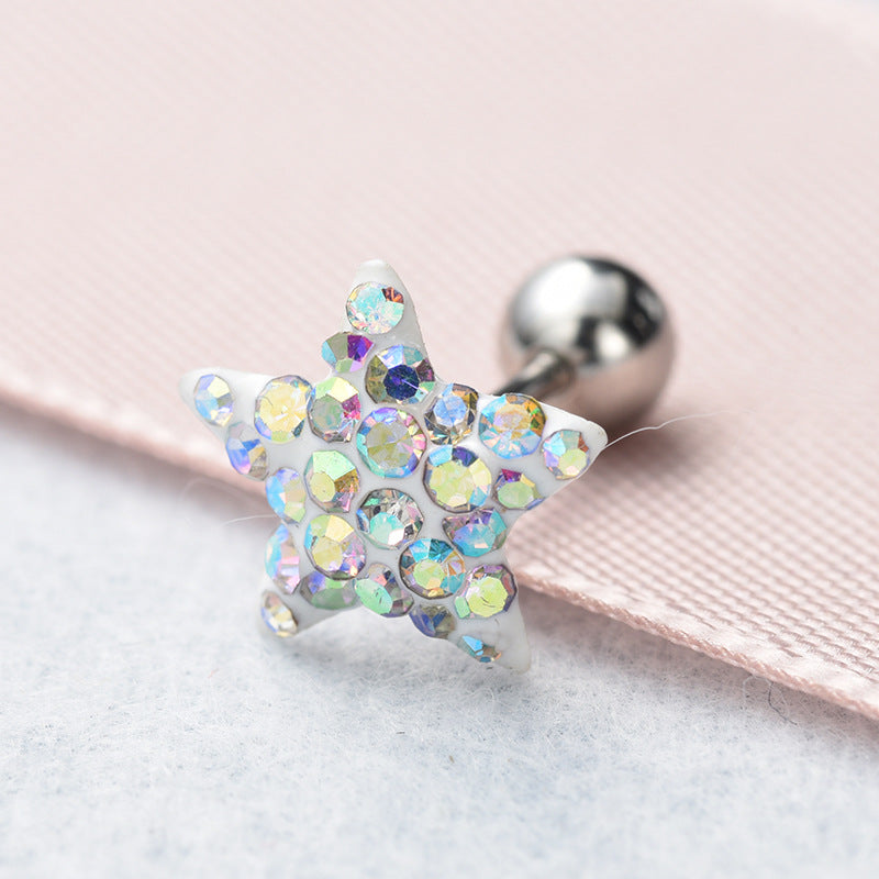 Trend Five-pointed Star Ear Bone Double-headed Spiral Titanium Steel Stud Earrings