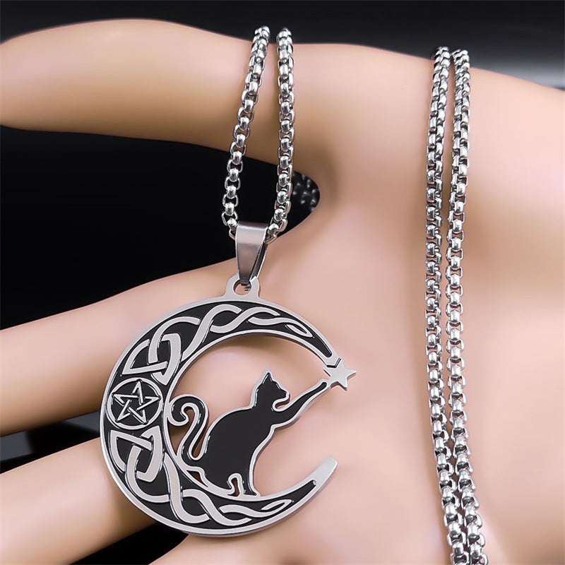 Simple Fashion Creative Cat Moon Cartoon Personality Shaped Necklace