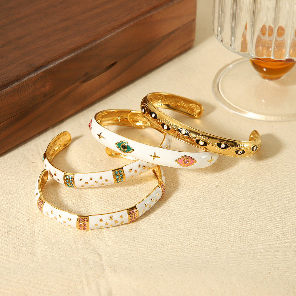Women's Fashion Retro Design Oil Dripping Gold Stainless Steel Bracelets