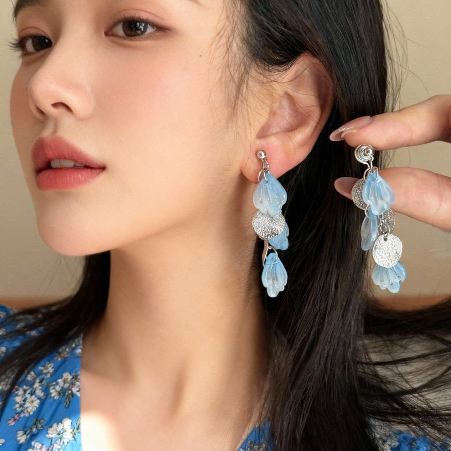 Blue Petals Without Pierced Ears Mosquito Coil Gentle Summer Vacation Rings