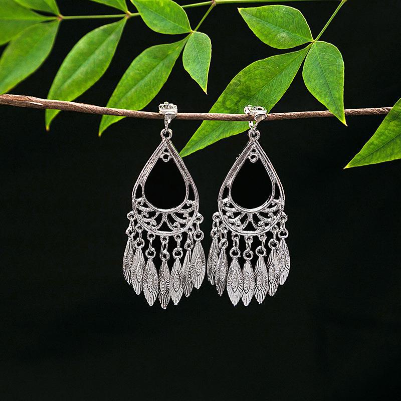 Women's Ethnic Geometric Tassel Ear Clip Miao Sier Retro Elegant Earrings