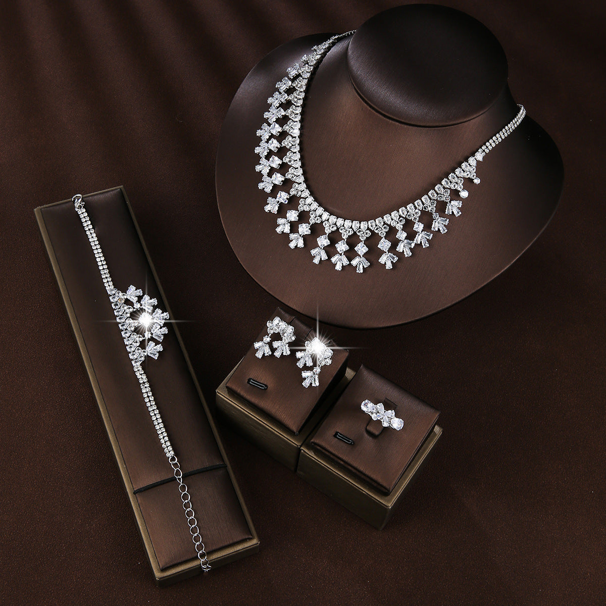 Bridal Copper Micro Inlaid Zircon Wedding Jewelry Set