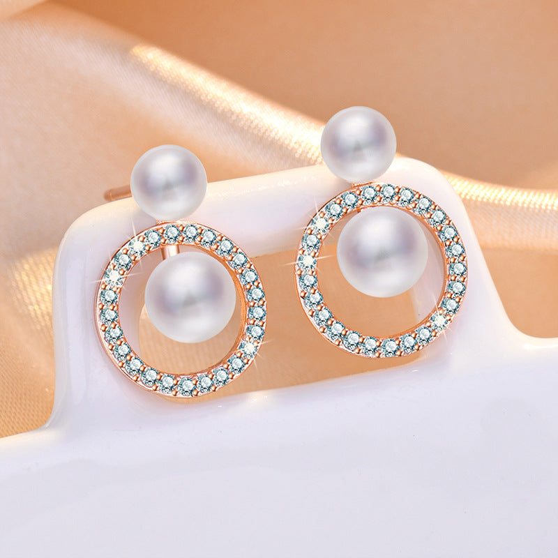 Sweet And Natural Fresh Water Double Pearl Sier Micro Earrings