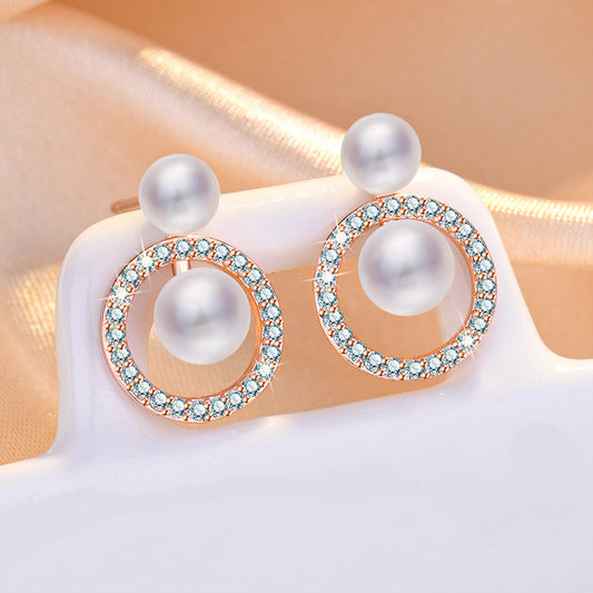 Sweet And Natural Fresh Water Double Pearl Sier Micro Earrings