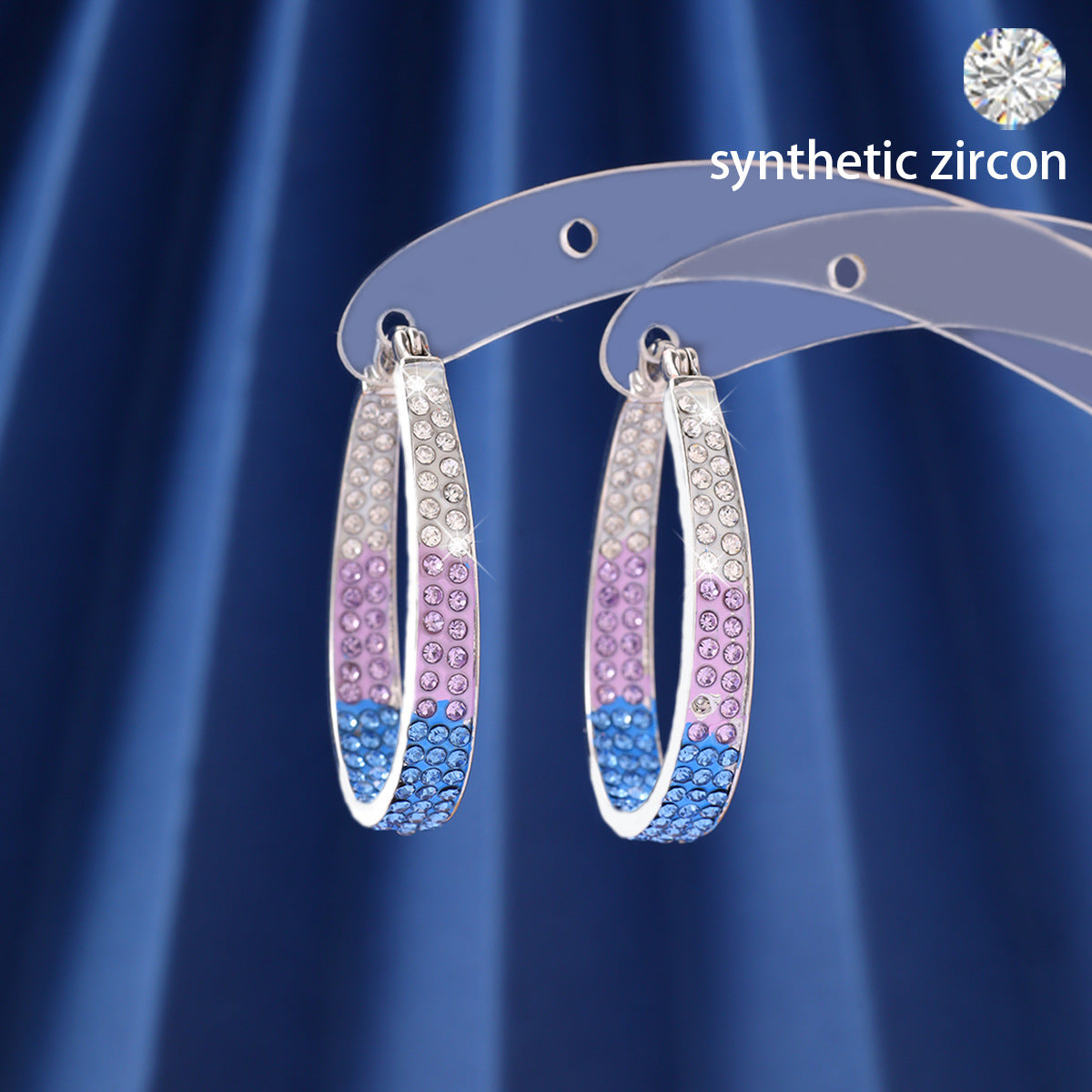 Three-color Gradient Graceful Personality Ear Clip Diamond Earrings