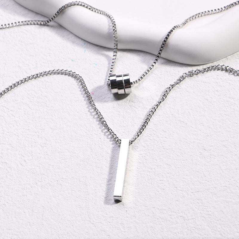 Twin Style Three Rectangular Column Titanium Steel Necklaces