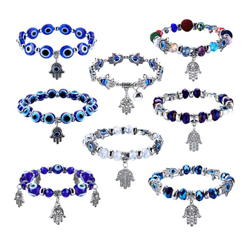 Blue Devil's Eye Resin Colored Glaze Ball Fatima Bracelet