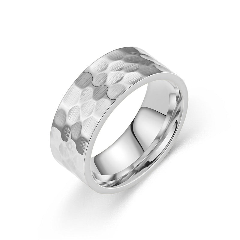 Men's Titanium Steel Beating Pattern Fashion Couple Rings