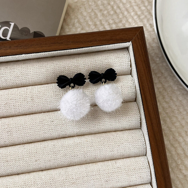 Women's Bow Plush Ball Personality Campus For Earrings