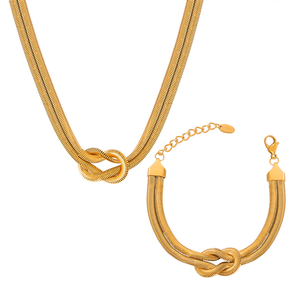Style Personalized Knot Design Double Layer Snake Bones Chain Titanium Jewelry Set