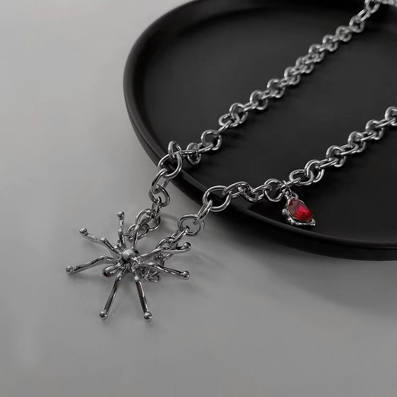 Women's Red Crystal Spider Hip Hop Dignified Pendant Design Necklaces