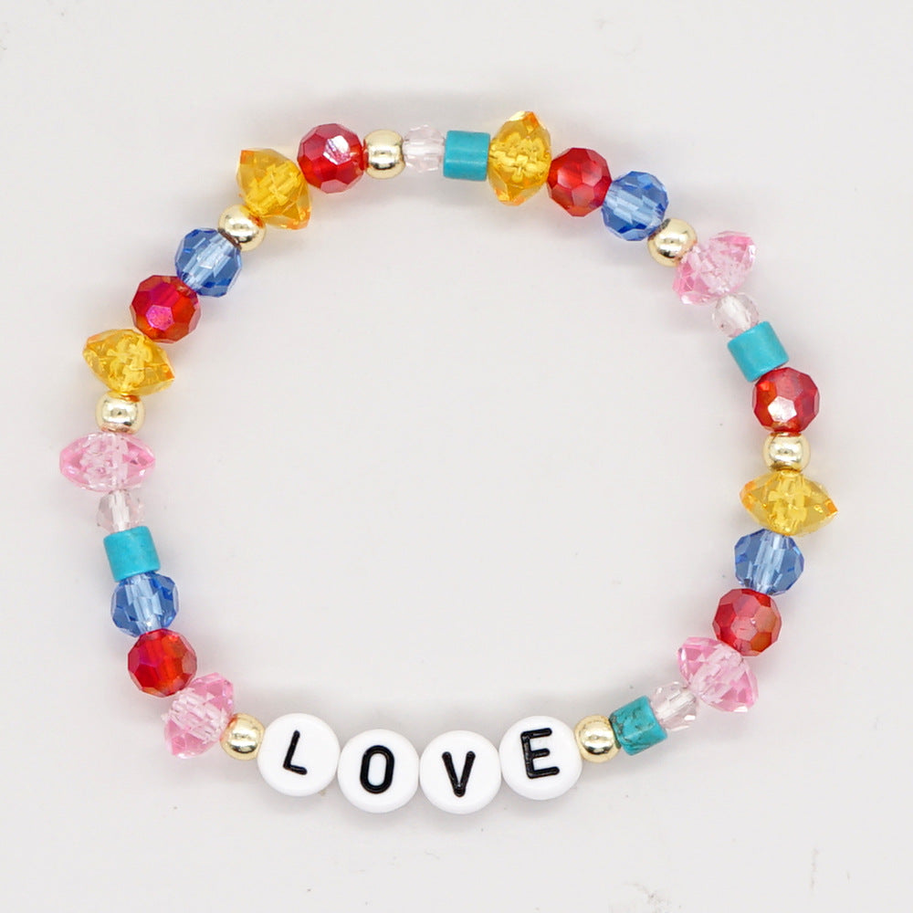 Women's Bohemian Style Letter Rainbow Color Crystal Bracelets