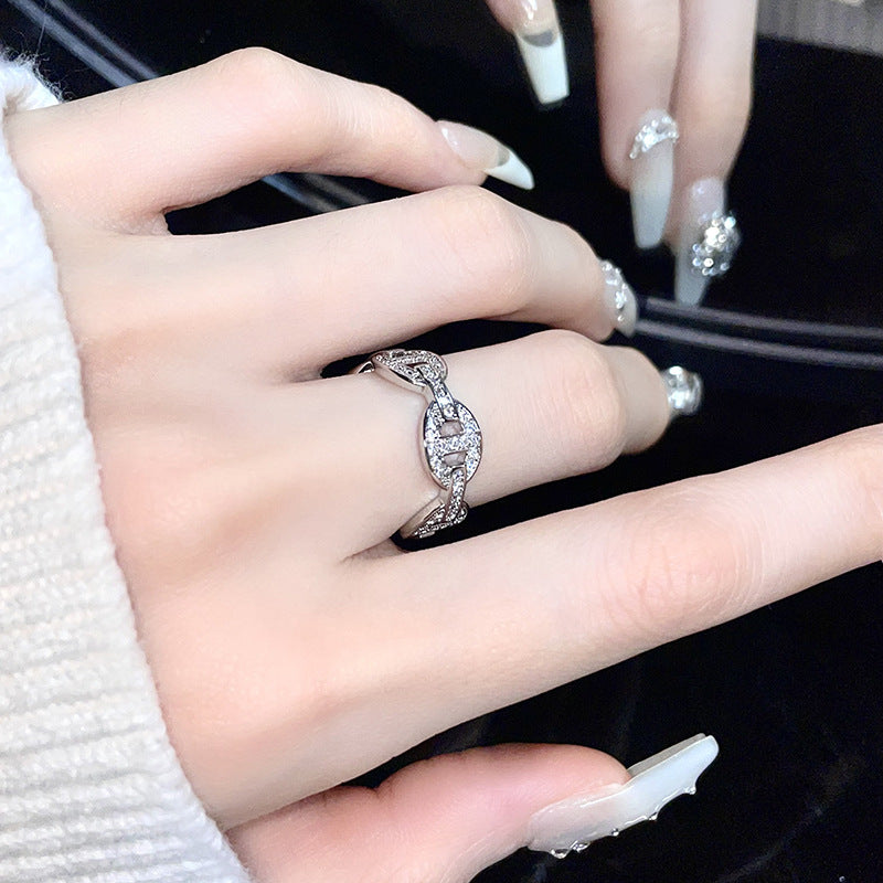 Full Rhinestone Zircon French Minority Design Light Rings