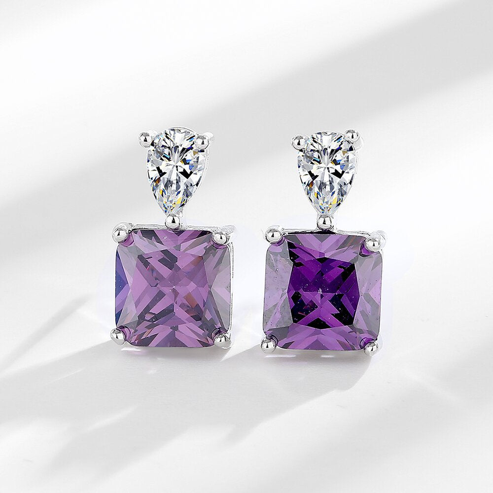 Women's Affordable Luxury Style Square Purple Zircon Earrings