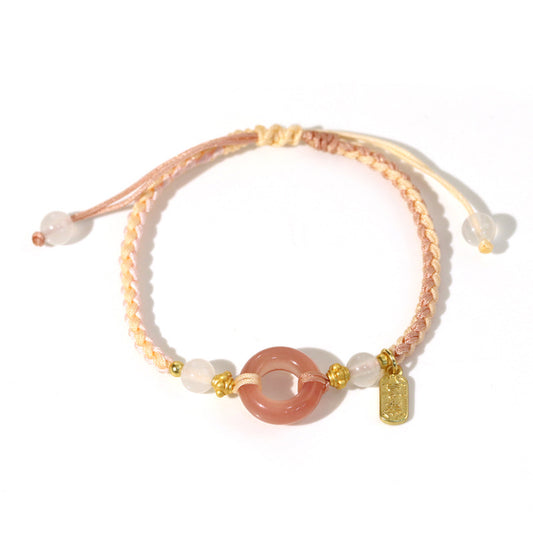 Peace Buckle Hand Woven Rope Stretchable Natural Agate Girlfriend Bracelets