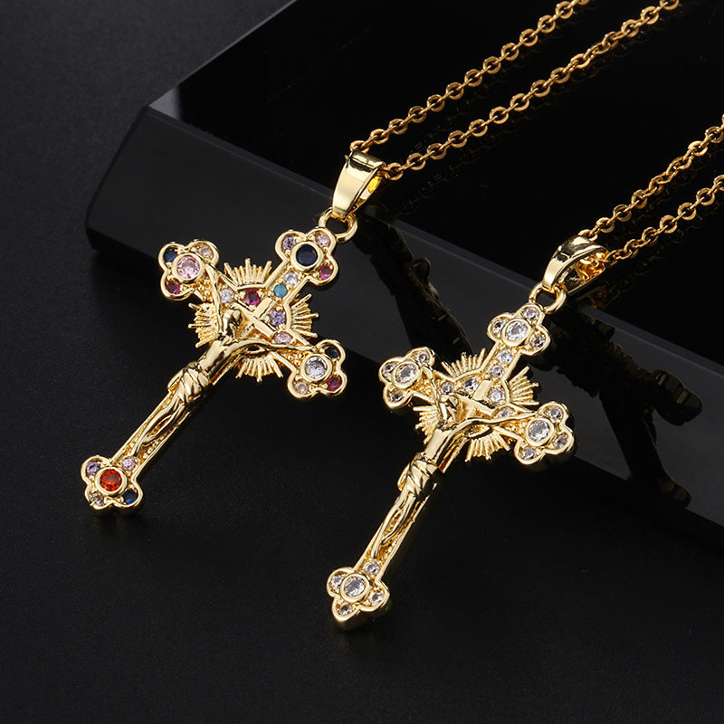 Color Retro Personality Cross Pendant Portrait Clavicle Necklaces