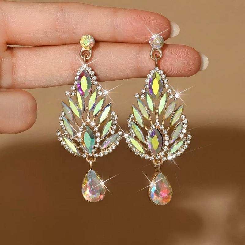 Women's Luxury Generous Long Shining Crystal Eardrops Fashion Wedding For Earrings