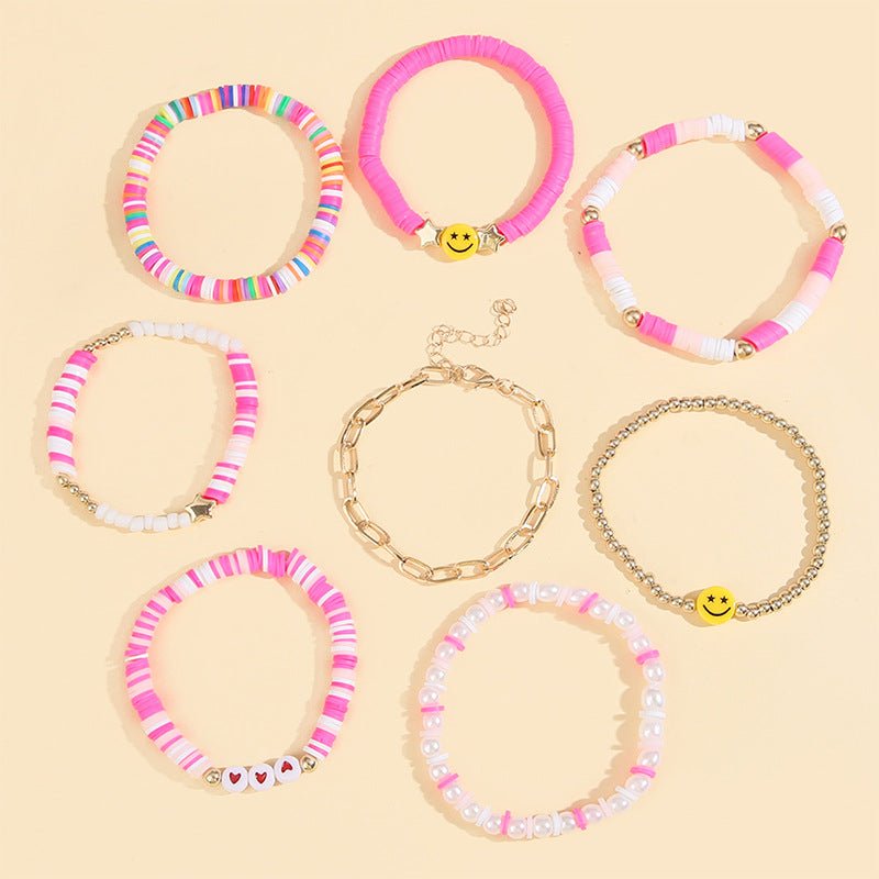 Women's Filament Polymer Clay Love Smiley Face Suit Bracelets