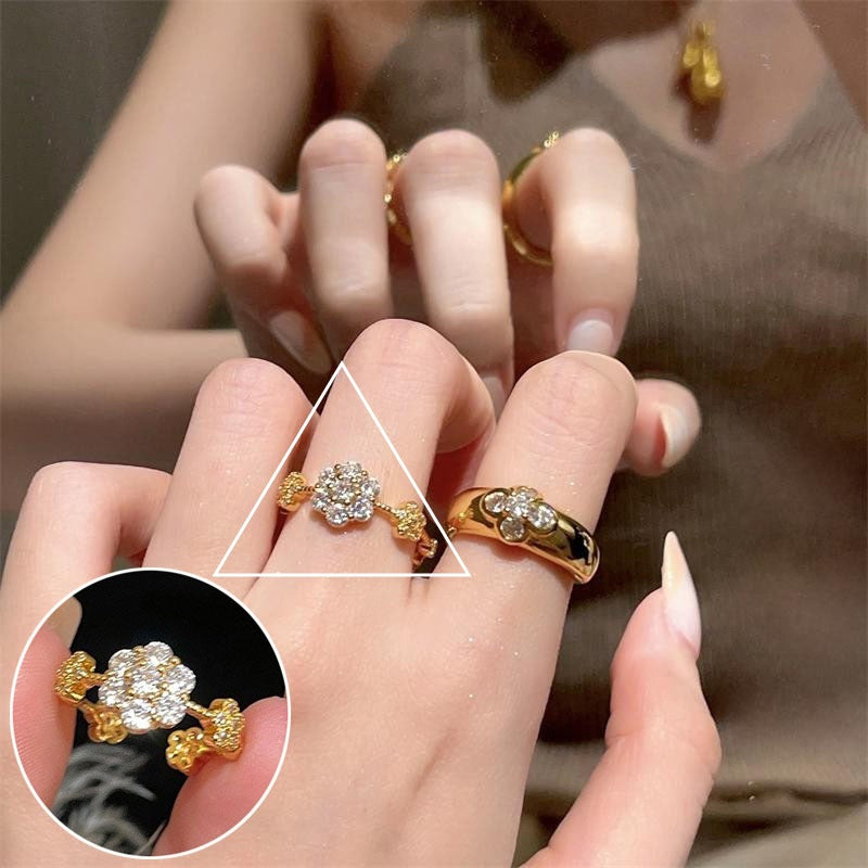 Pearl Flower Female Vintage Court Style Elegant Opening Index Ring
