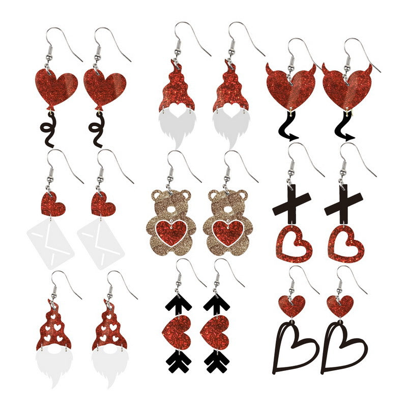 Women's Acrylic Asymmetric Leopard Plaid Cows Pattern Simple Three-piece Earrings