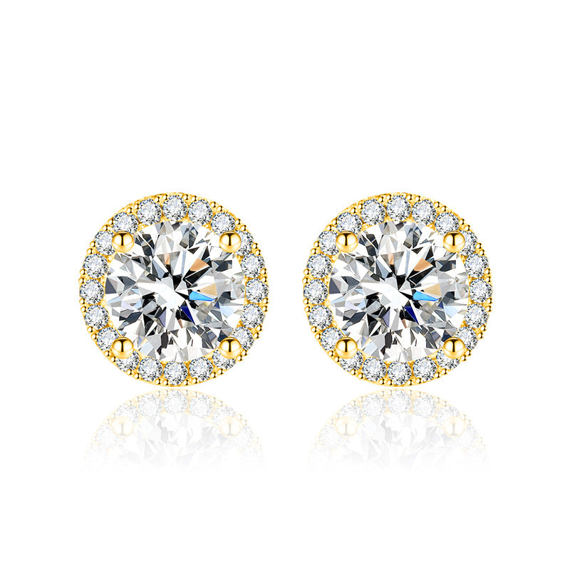 Boucles d'oreilles à la mode, sac rond en or Moissanite Sier