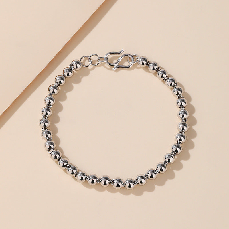 Damen- und Herren-Sterlingsilber-Armbänder mit glänzender Kugel, einfacher Paarschmuck, Perlenarmbänder