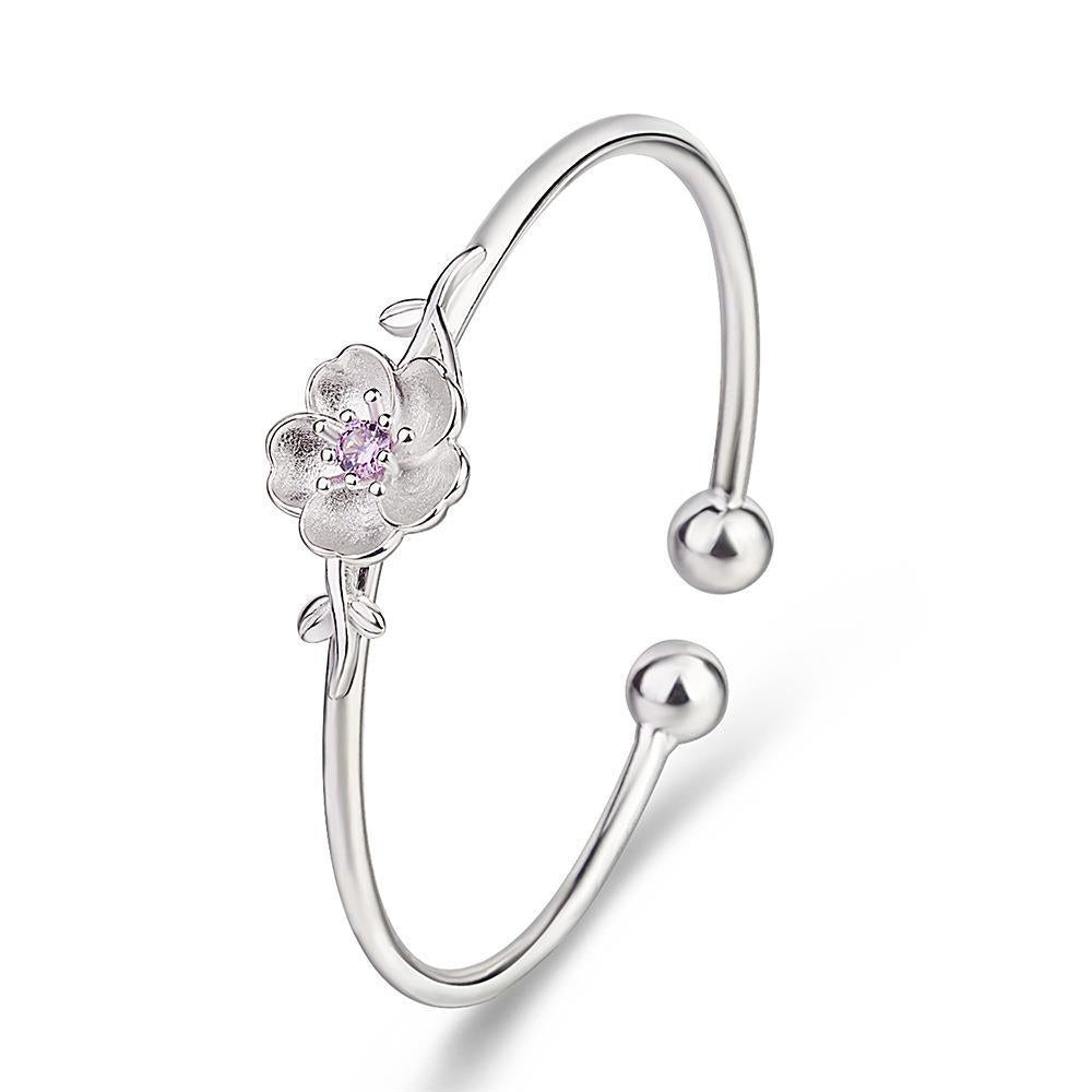 Women's Sweet Creative Flower Open Diamond Pink Cherry Bracelet