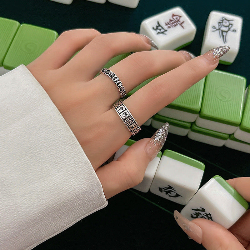 Sier-plated Mahjong Hair Female Simple Retro Rings