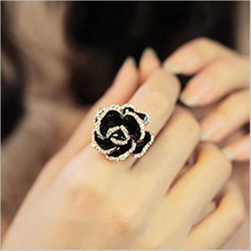 Imported Ornament Diamond Black Rose Open Rings