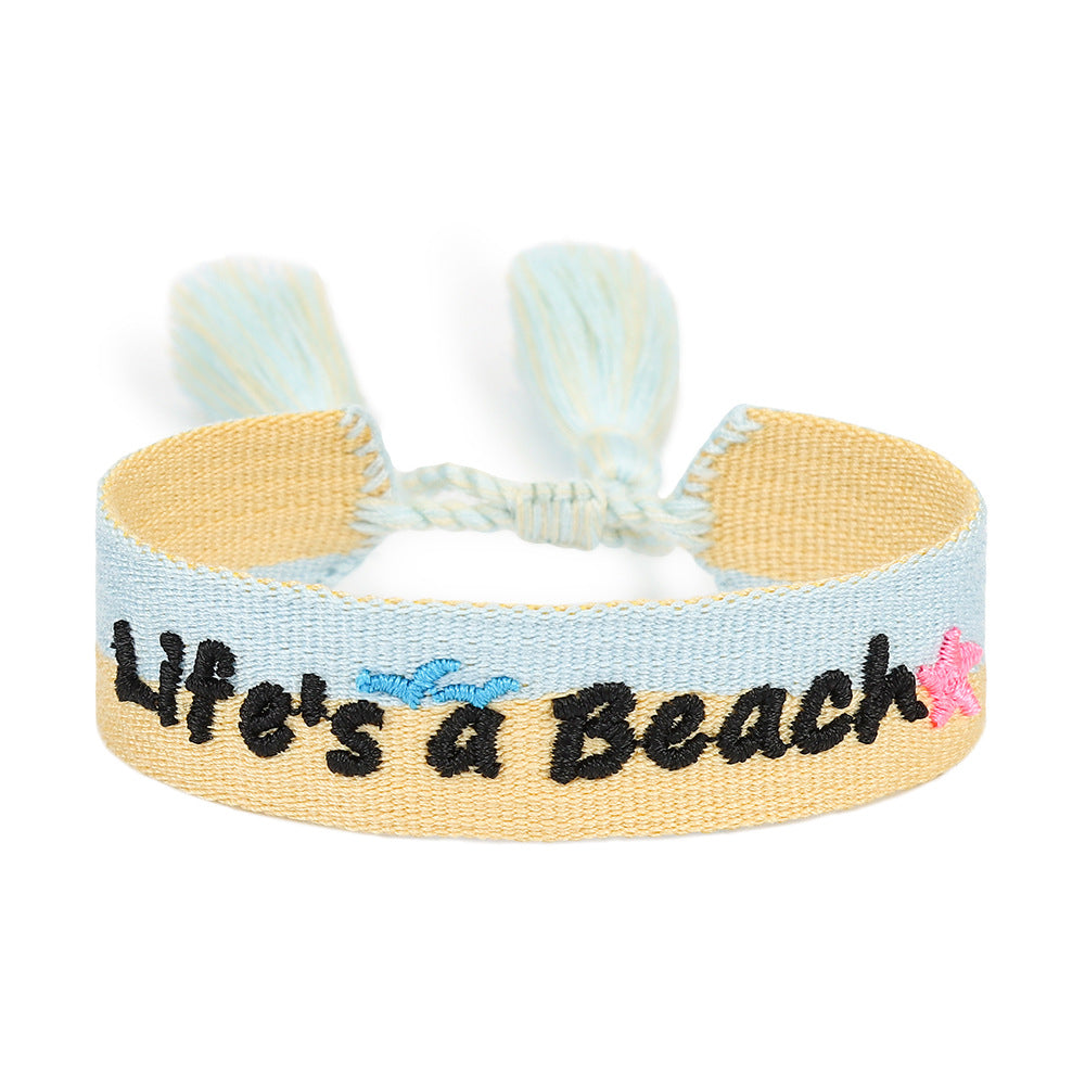 Gewebte, bestickte Buchstaben-Wassertropfen-Armbänder für Damen im Sommer-Strand-Element-Stil