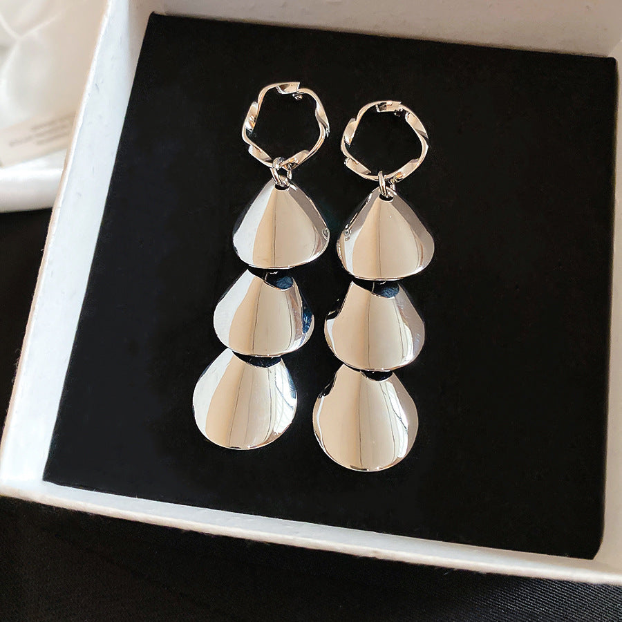 Sier Needle Matte Ear Hook Diamond Design Tassel Light Luxury Earrings